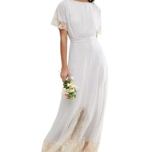 Asos Lace Trim Chiffon Maxi Sz 10. Romantic delicate style. Gray w/tan lace